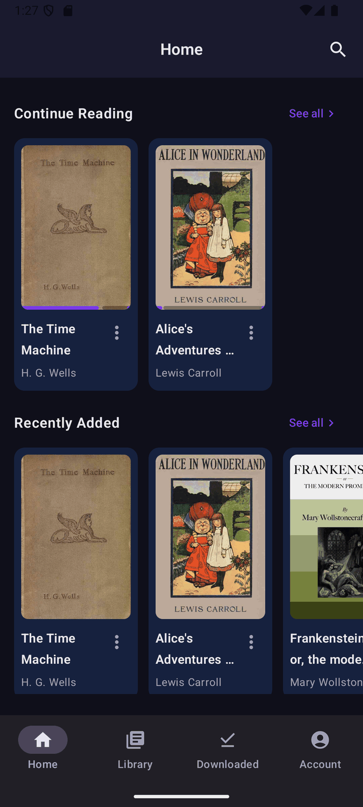 Home screen with continue listening