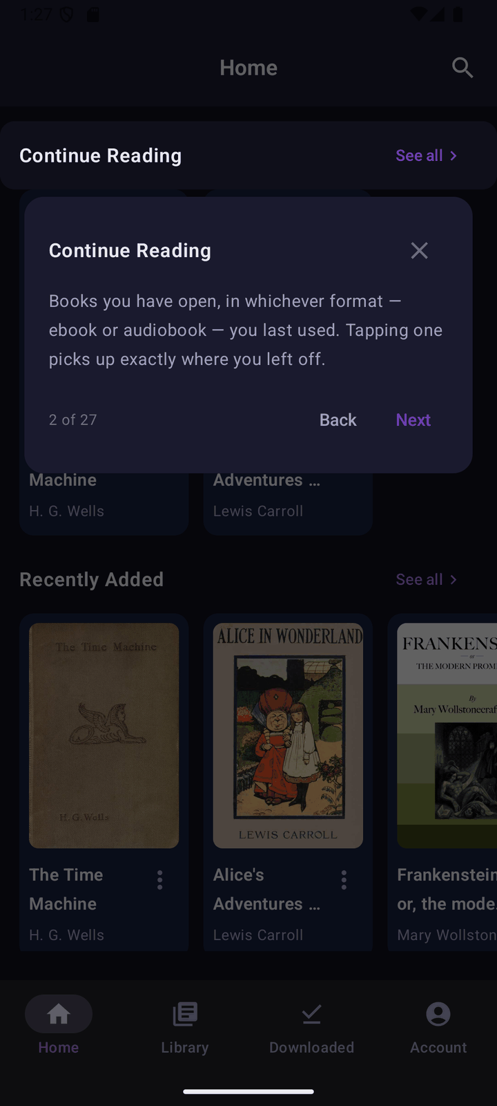 The guided walkthrough pointing at Continue Reading